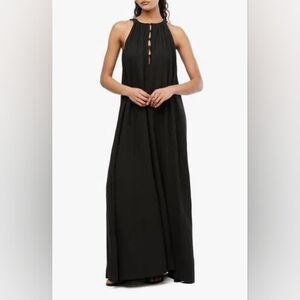 WeWoreWhat Halterneck Linen Blend Midi Dress in Black